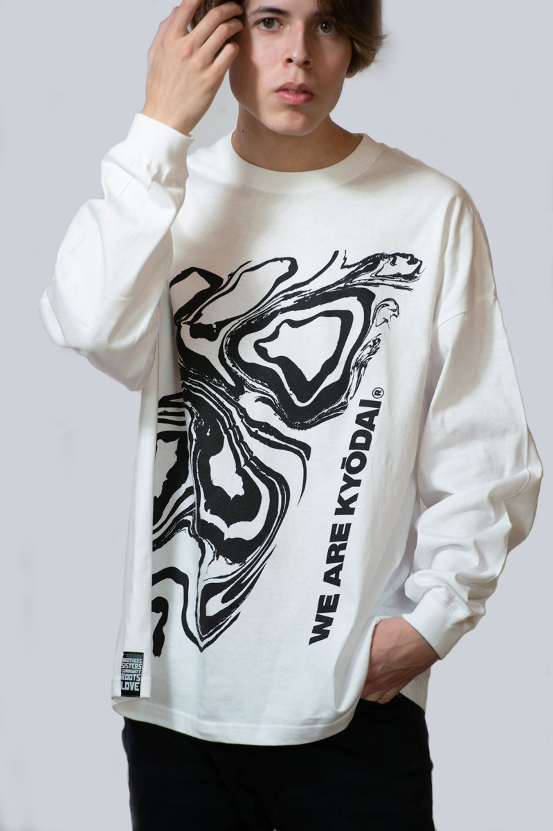 SUMINAGASHI 墨流し オーバーサイズロングTシャツ 白