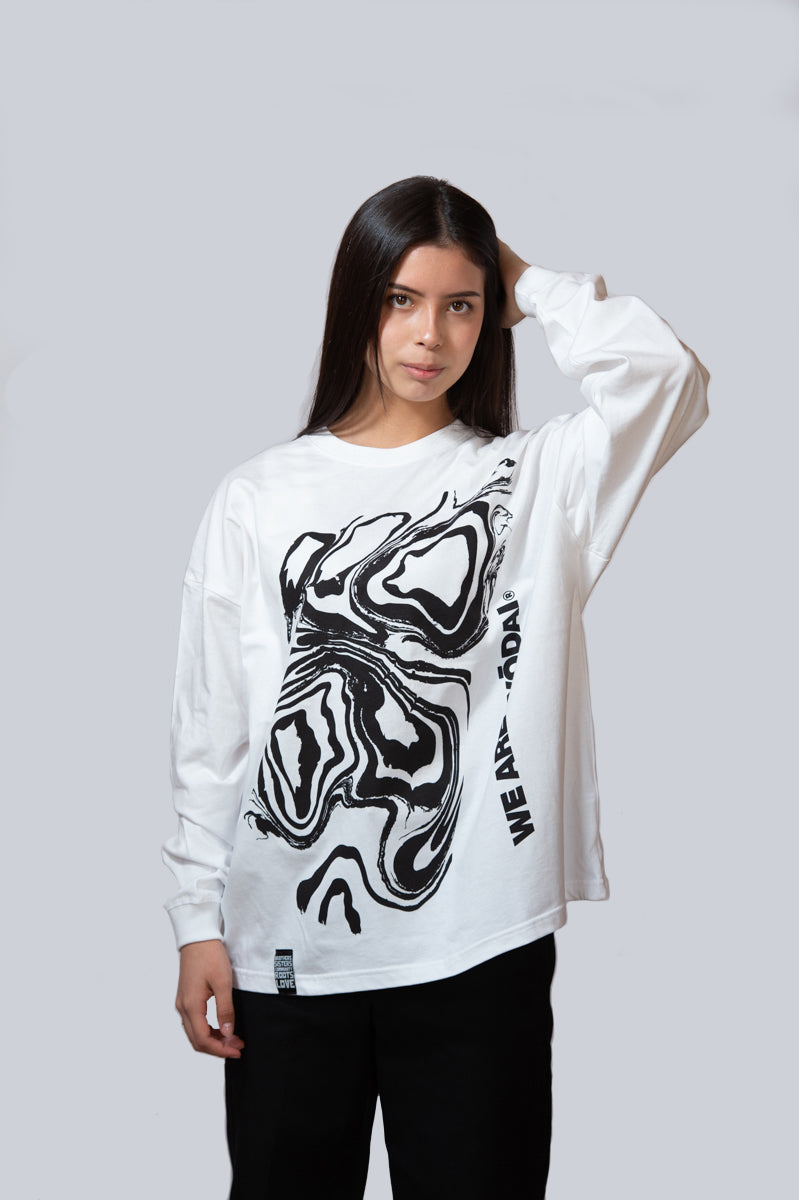 SUMINAGASHI　墨流し　オーバーサイズロングTシャツ　白
